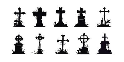 Set of grave cross icons. Flat illustration of death icons to commemorate someone, perfect for Halloween vector