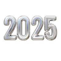 Happy new year 2025 with shiny silver text effect rendering png