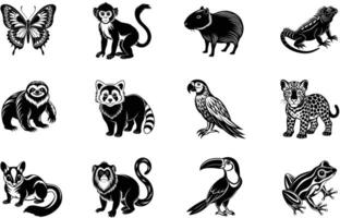 Rainforest and Tropical Animals silhouette bundle set vector