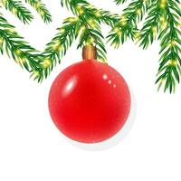 Decorative red Christmas ball on fir branch with sparkles, on white background vector