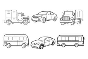 A set of car bus track line art design vector