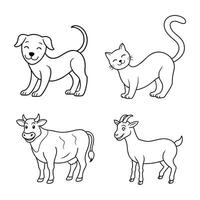 a set of dog cat cow and goat line art design vector