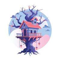 A flat illustration of haunted treehouse vector