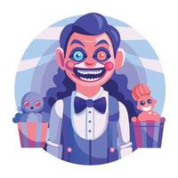 A flat illustration of haunted child with spooky toys vector