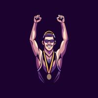A flat illustration of gold medallist player vector