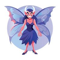 Scary girl with butterfly wings, a flat style illustration vector