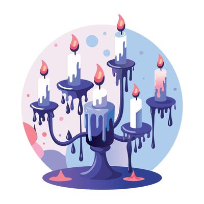 A flat illustration of haunted candle stand with melting candles