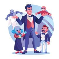 A flat illustration of scary storytelling man vector