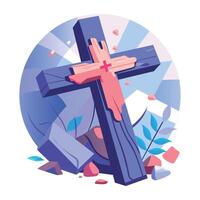 A flat illustration of scary graveyard cross vector