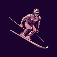 A flat illustration of a skier skating on snow vector