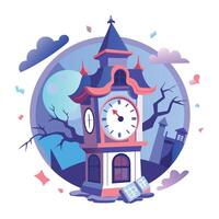 A flat illustration of haunted clock tower vector