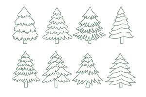 Set of Christmas trees in line art style isolated on white background. Christmas decoration. vector
