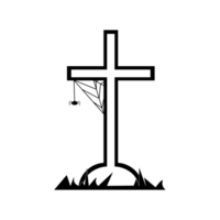 flat illustration of a cross gravestone for Halloween png