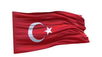 Turkey Flag, Republic of Turkiye 3d render waving fabric textured clipart transparent background image png