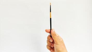 Different brushes with paints on white background photo