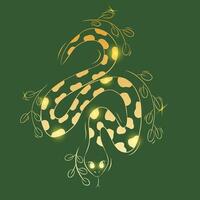Golden Snake with Botanical Elements. Illustration vector