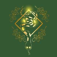 Golden Serpent in Sacred Geometry with Botanical Elements. Illustration vector