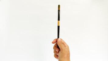Different brushes with paints on white background photo