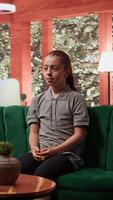 Teenager in a counseling session focused on emotional management and self esteem issues. Adolescent seeks guidance on overcoming trauma and intrusive thoughts, hormonal shifts. Camera B. video