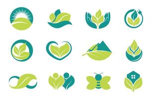 Eco Symbols Collection, Leaf-Based Logos with different elements Wave, Electric, Infinity, etc vector