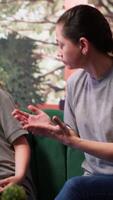 Troubled teen suffers from loss of contact and disorientation, desperate mother coming to a psychotherapy session. Adolescent dealing with depersonalization and altered perception syndrome. Camera A. video