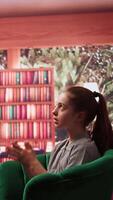 Therapy session where a teenager discusses her struggles with anxiety and social issues. Psychotherapist listening to young girl with intrusive thoughts, helping improve self esteem. Camera B. video