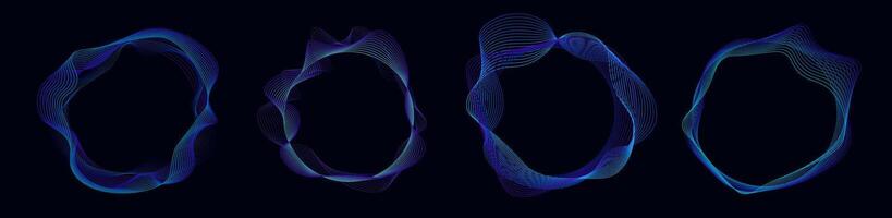 Blue abstract futuristic circle. Set of minimalistic navy blue flow. vector