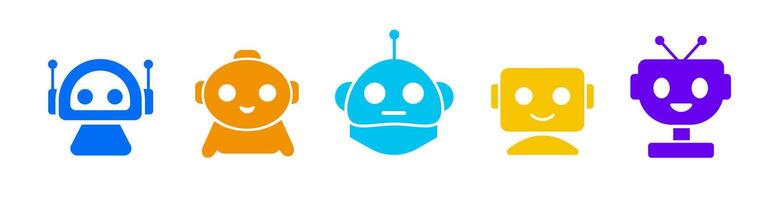 Sets of colorful robot smiling face icon. Futuristic cute help bots. vector