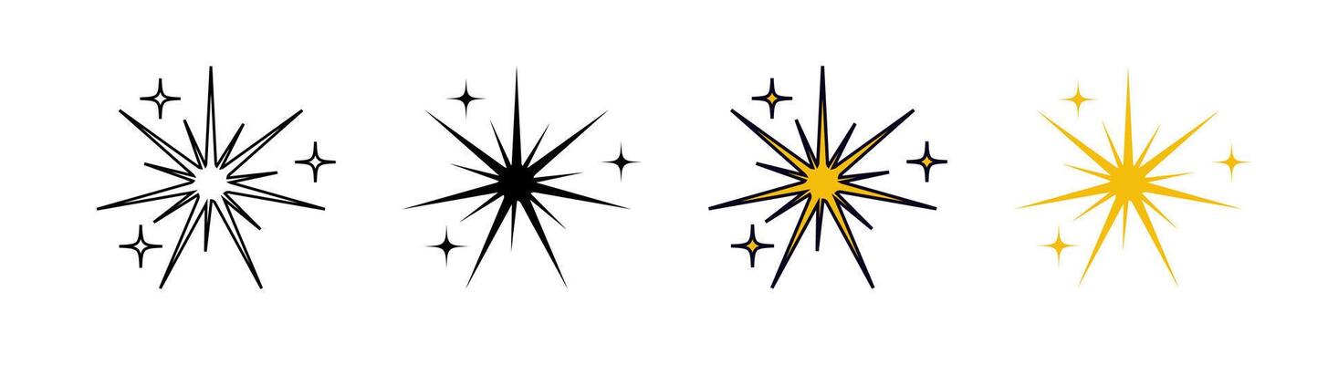 Signs of shining and bright start. Space minimalistic icons.