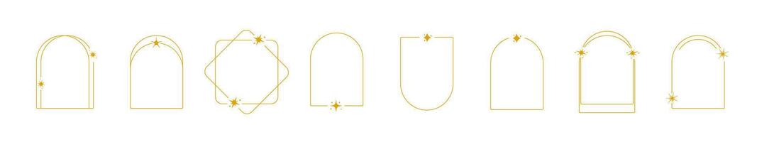 Yellow star frame collection outline. Border with space elements vector