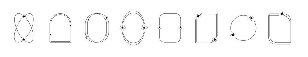 Black star frame collection outline. Border with cosmic elements. vector