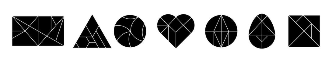 Tangram game set of black objects for logic game. vector