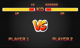 Fight retro game interface in dark style with HP banner. vector