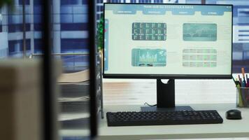 Luxurious modern office environment designed for business growth, enterprise workers can collaborate and analyze data on screens. Planning company development with cutting edge technology. video