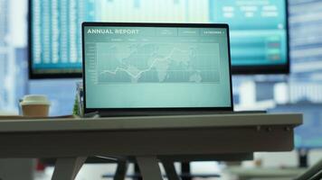 Empty modern office setup with advanced technology enhances productivity, helping professionals focus on financial strategies, performance metrics and global business objectives. video