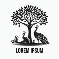 Black and White Silhouette Peacock Logo Design vector