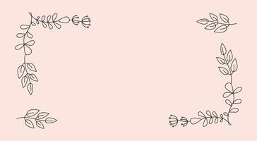 Frame, border. Floral ornament. Abstract Flowers, branches and leaves. Banner, space for text. Set of simple drawings of plants. vector