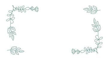 Floral ornament. Frame, border. Abstract Flowers, branches and leaves. Banner, space for text. Set of simple drawings of plants. vector