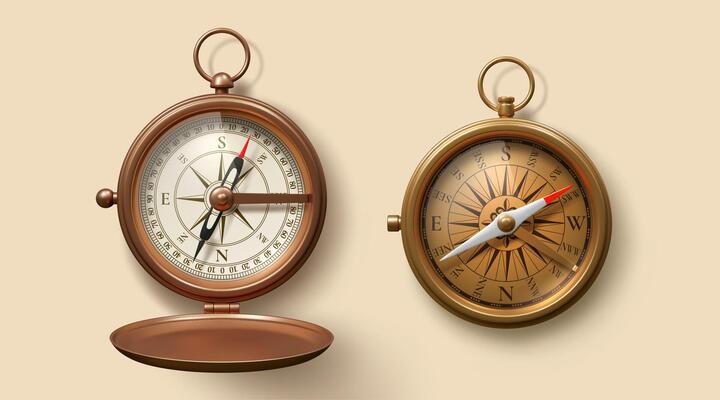 Realistic antique nautical compass with wind rose