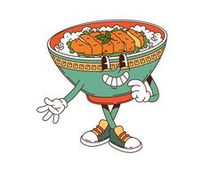 Cartoon groovy katsudon donburi retro character vector