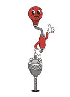 Retro groovy hand brace drill tool character vector