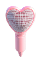 A heart-shaped microphone in a soft pink color with a mesh grille is isolated on a transparent background. png