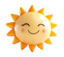 A cheerful sun with a beaming smile and rosy cheeks, radiating warmth and happiness, is isolated on a transparent background. png