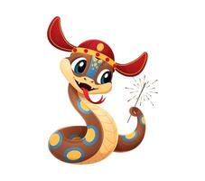 Cartoon snake reptile character holding a sparkler vector