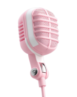 A vintage-style pink microphone with a mesh grille and a flexible gooseneck stand is isolated on a transparent background. png