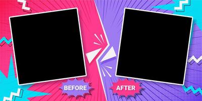 Before after template featuring vibrant frames vector