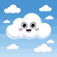 a white cloud with a face that says hello kitty vector