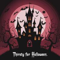 a poster for halloween with skeletons and bats and a moon vector