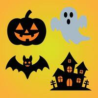 a collection of pictures of halloween characters including a house with a ghost on the front. vector