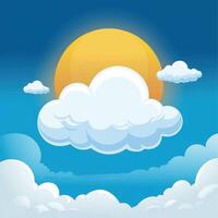 a cartoon image of a sun and clouds with a blue background. vector